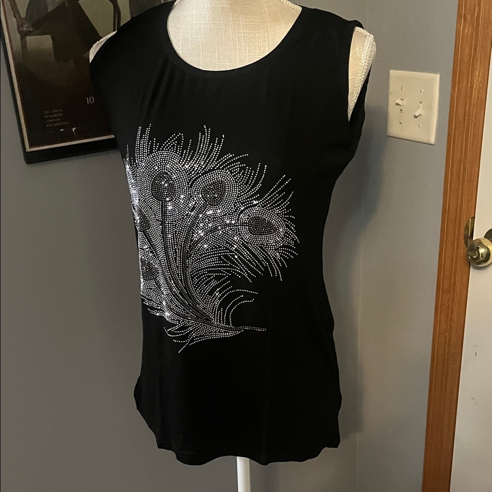 Black Sleeveless Top with Silver Embellishment